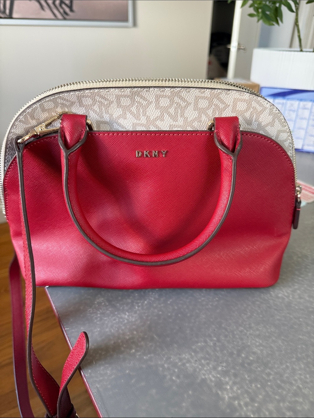 DKNY Red Dome Satchel Handbag